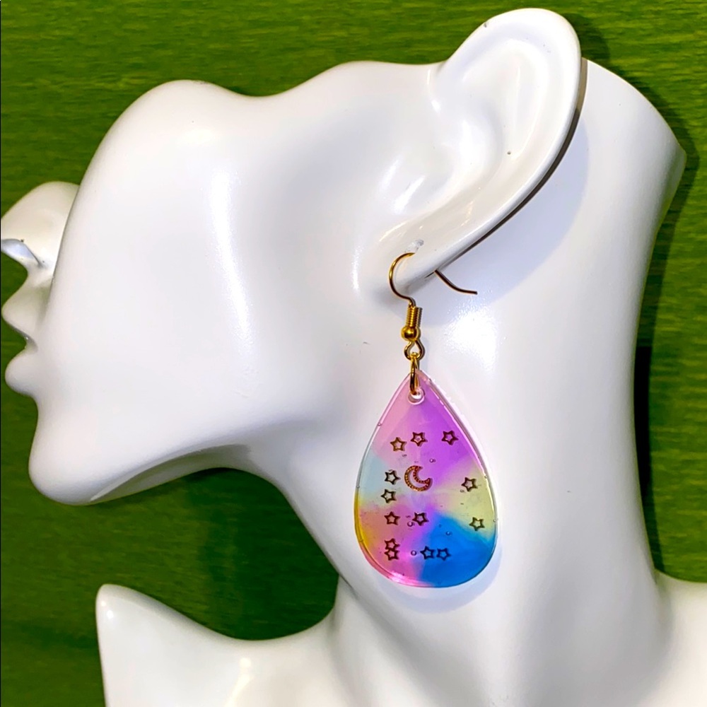Colorful Star and Moon Teardrop Earrings